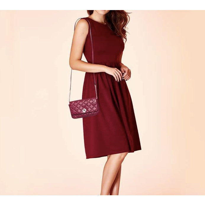 ORIG & IMPORTED KS Burgundy Maroon Quilted Natalia Flap Crossbody Small Bag