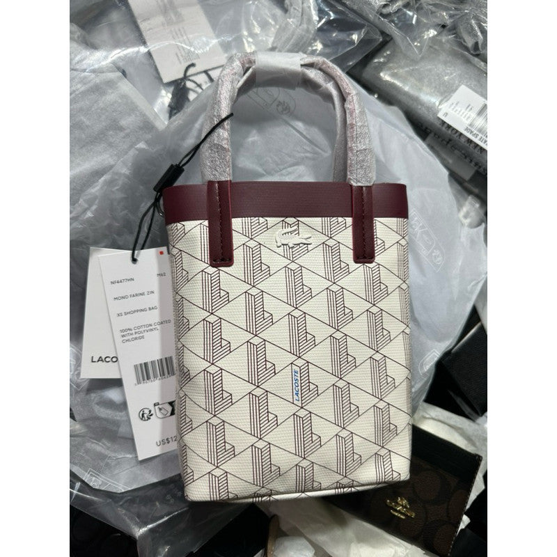 ORIG & IMPORTED LCT Women's Canvas Monogram Mini Tote Mono Bag White/Red