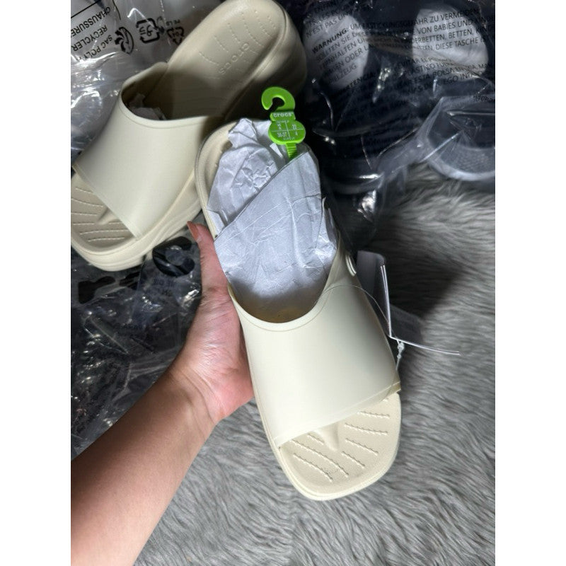 ORIG & IMPORTED Crocs Women’s Skyline Wedge Platform Slides in Bone/Beige
