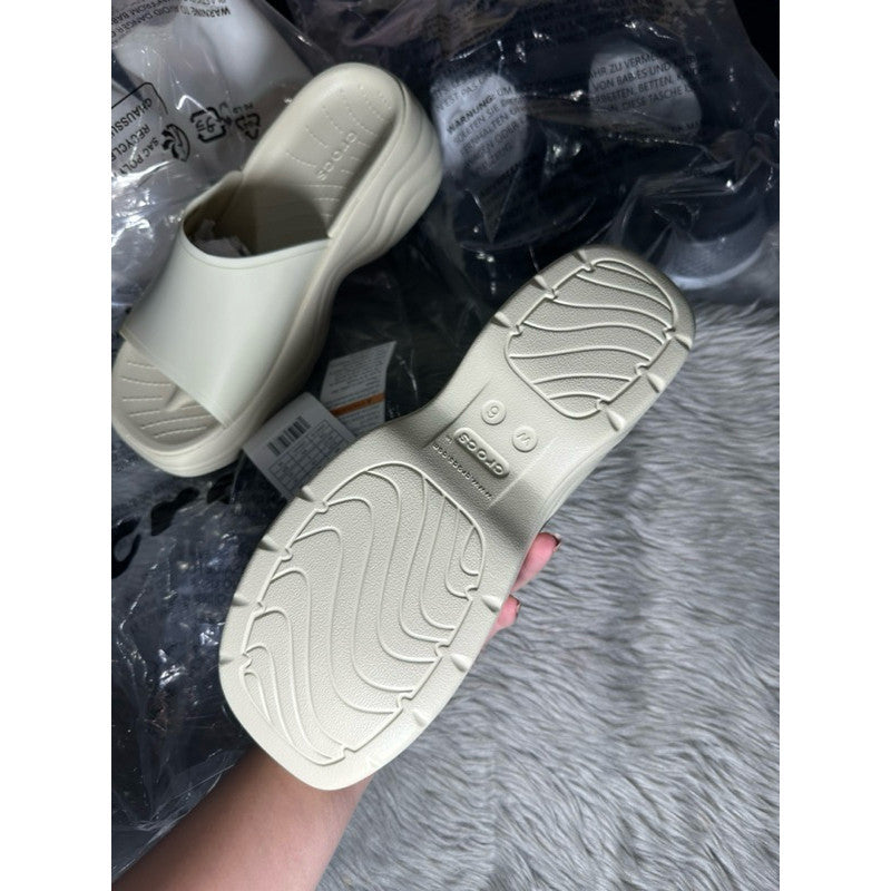 ORIG & IMPORTED Crocs Women’s Skyline Wedge Platform Slides in Bone/Beige