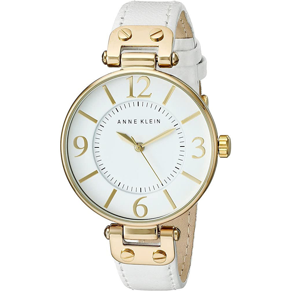 ORIG & IMPORTED AK Klein Women's 10-9168WTWT Gold-Tone and White Leather Strap Watch