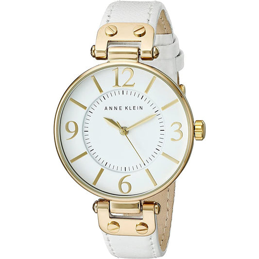 ORIG & IMPORTED AK Klein Women's 10-9168WTWT Gold-Tone and White Leather Strap Watch