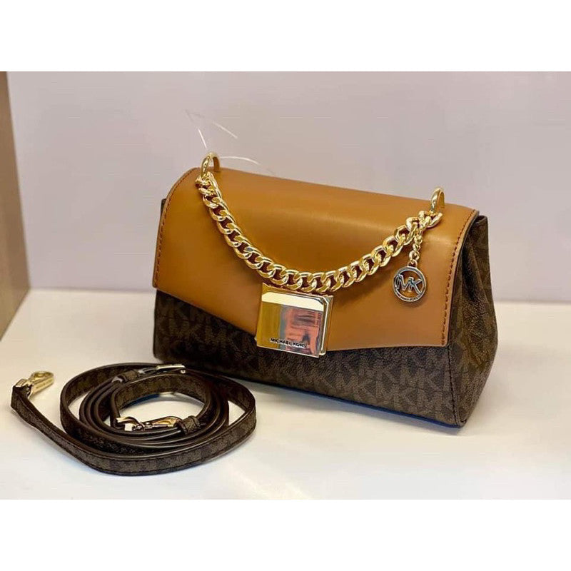 MK Lita Extra SMALL Two-Tone Logo and Leather Crossbody Bag - Mono Brown