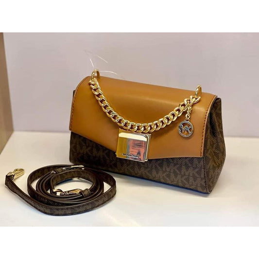 MK Lita Extra SMALL Two-Tone Logo and Leather Crossbody Bag - Mono Brown