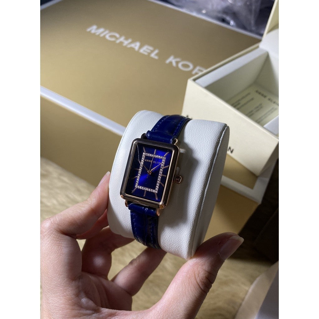 AK Klein Women's Glitter Accented Croco-Grain Strap Watch, Blue (Model: AK/3820RGNV)