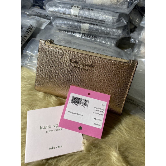 KS spencer metallic small slim bifold wallet in rose gold