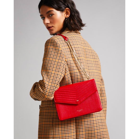 ORIG & IMPORTED TED BAKER Red Kalila Bow Detail Envelope Leather Crossbody Bag