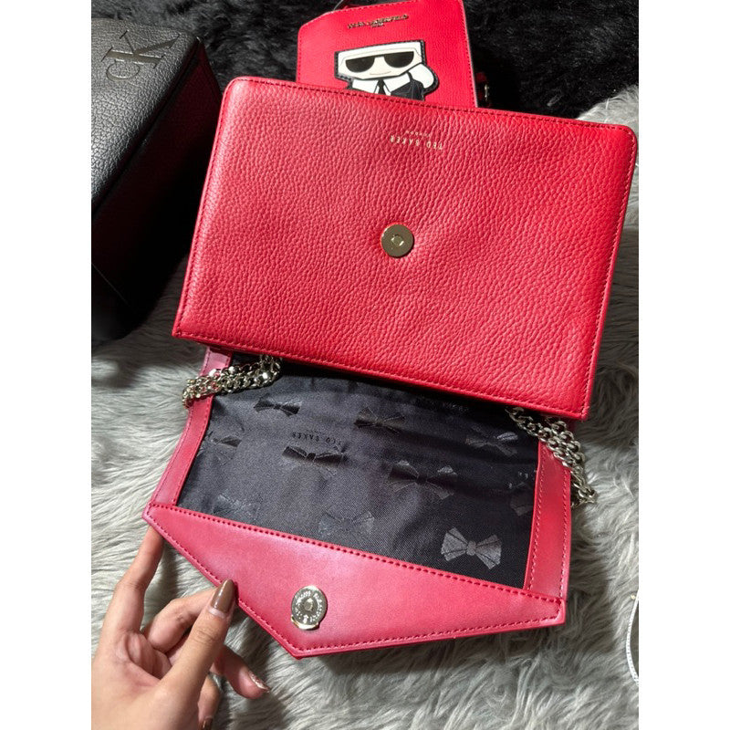 ORIG & IMPORTED TED BAKER Red Kalila Bow Detail Envelope Leather Crossbody Bag