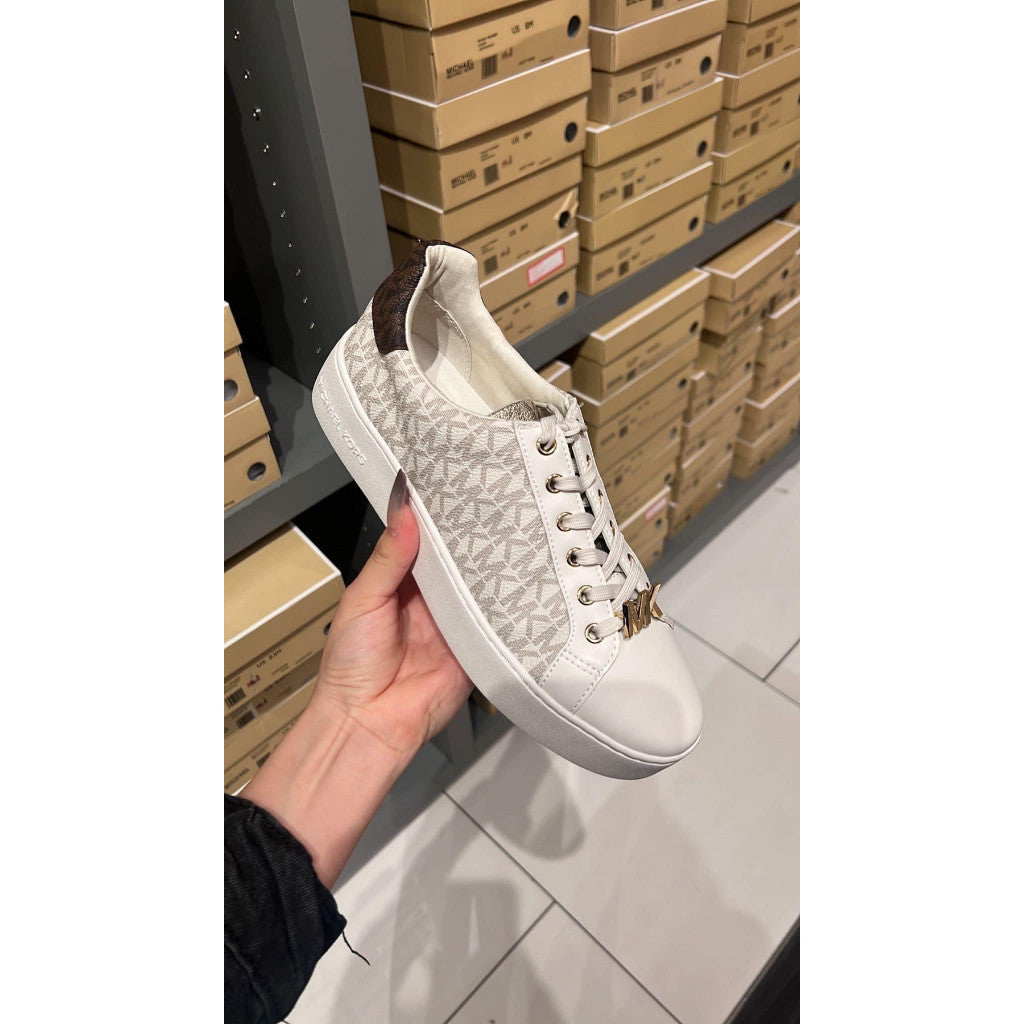 AUTHENTIC/ORIGINAL Michael K0rs MK Poppy Color-Block Logo Vanilla White Sneaker Shoes