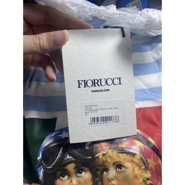 ORIG & IMPORTED FIORUCCI PEED QUEEN ANGELS STRIPE T-SHIRT DRESS BLUE W07TSTR1CMLXS XS ONLY