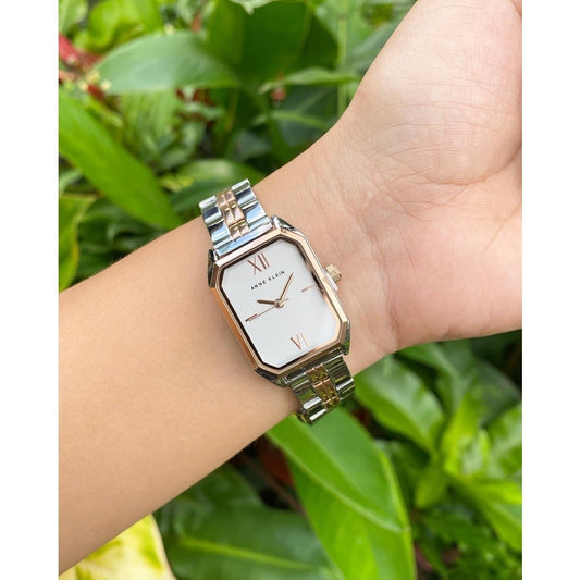 AK Klein Women Japanese Quartz Dress Watch Metal Strap, Rose Gold/Silver AK/3775SVRT