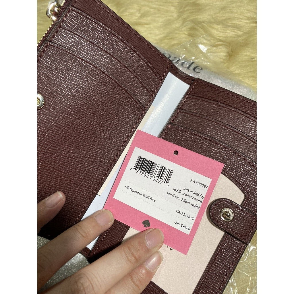 KS flower coated canvas small slim bifold wallet