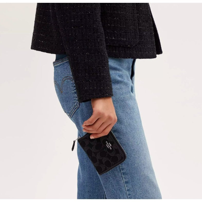 ORIGINAL & IMPORTED Coach Small Zip Around Wallet In Signature Jacquard Black/Brown