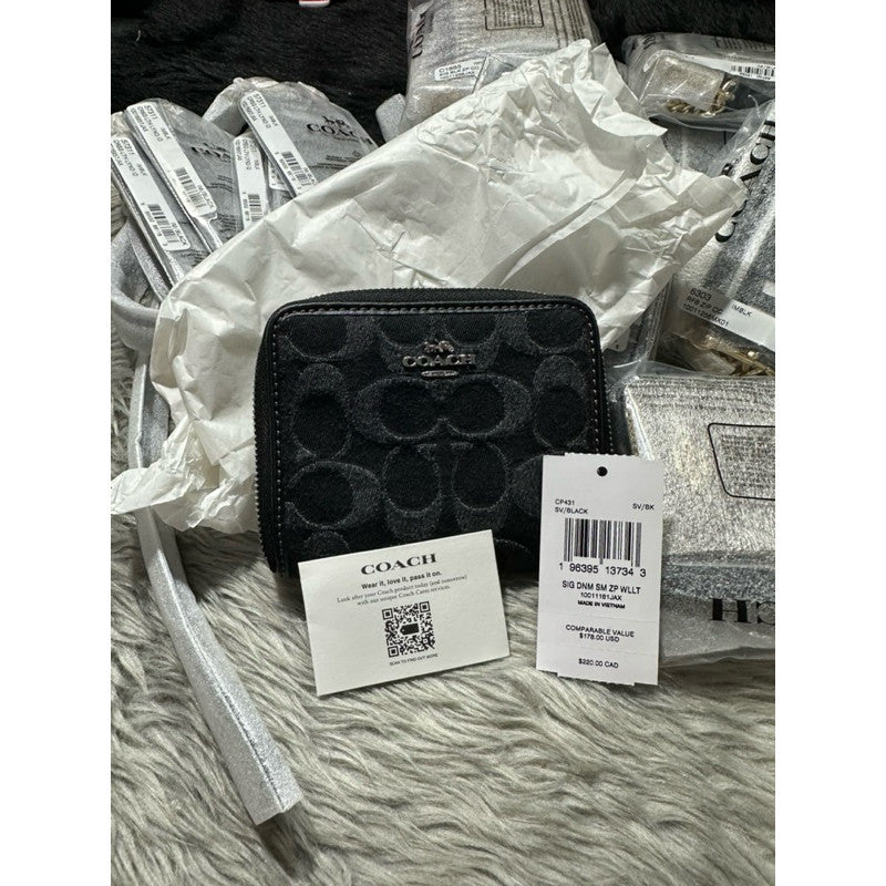 ORIGINAL & IMPORTED Coach Small Zip Around Wallet In Signature Jacquard Black/Brown