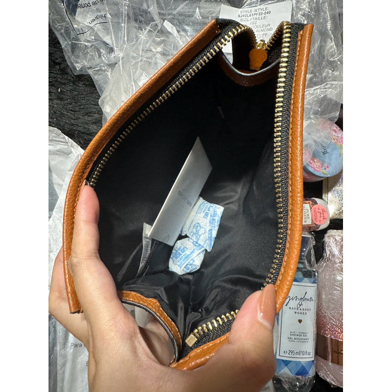 SALE! ORIG & IMPORTED MJ The Grind Leather Cosmetic Pouch Brown Smoked Almond