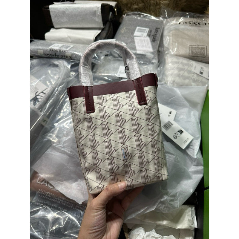 ORIG & IMPORTED LCT Women's Canvas Monogram Mini Tote Mono Bag White/Red