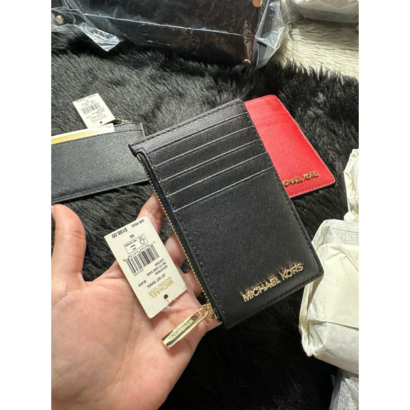 ORIG & IMPORTED MK Jet Set Zip Card Case Holder Wallet Coin Red/Black