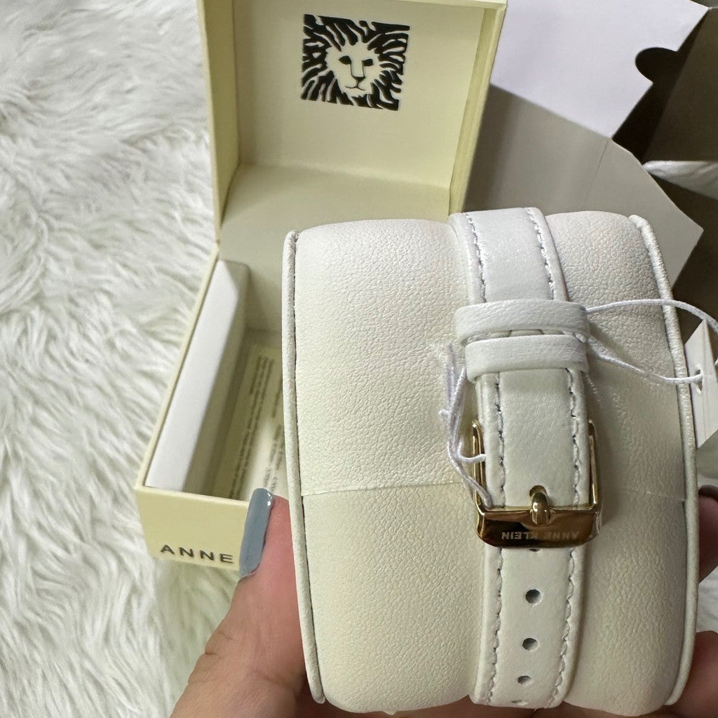 ORIG & IMPORTED AK Klein Women's 10-9168WTWT Gold-Tone and White Leather Strap Watch