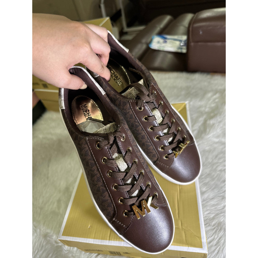 SALE! AUTHENTIC/ORIGINAL Michael K0rs MK Poppy Color-Block Logo Vanilla Brown Sneaker Shoes