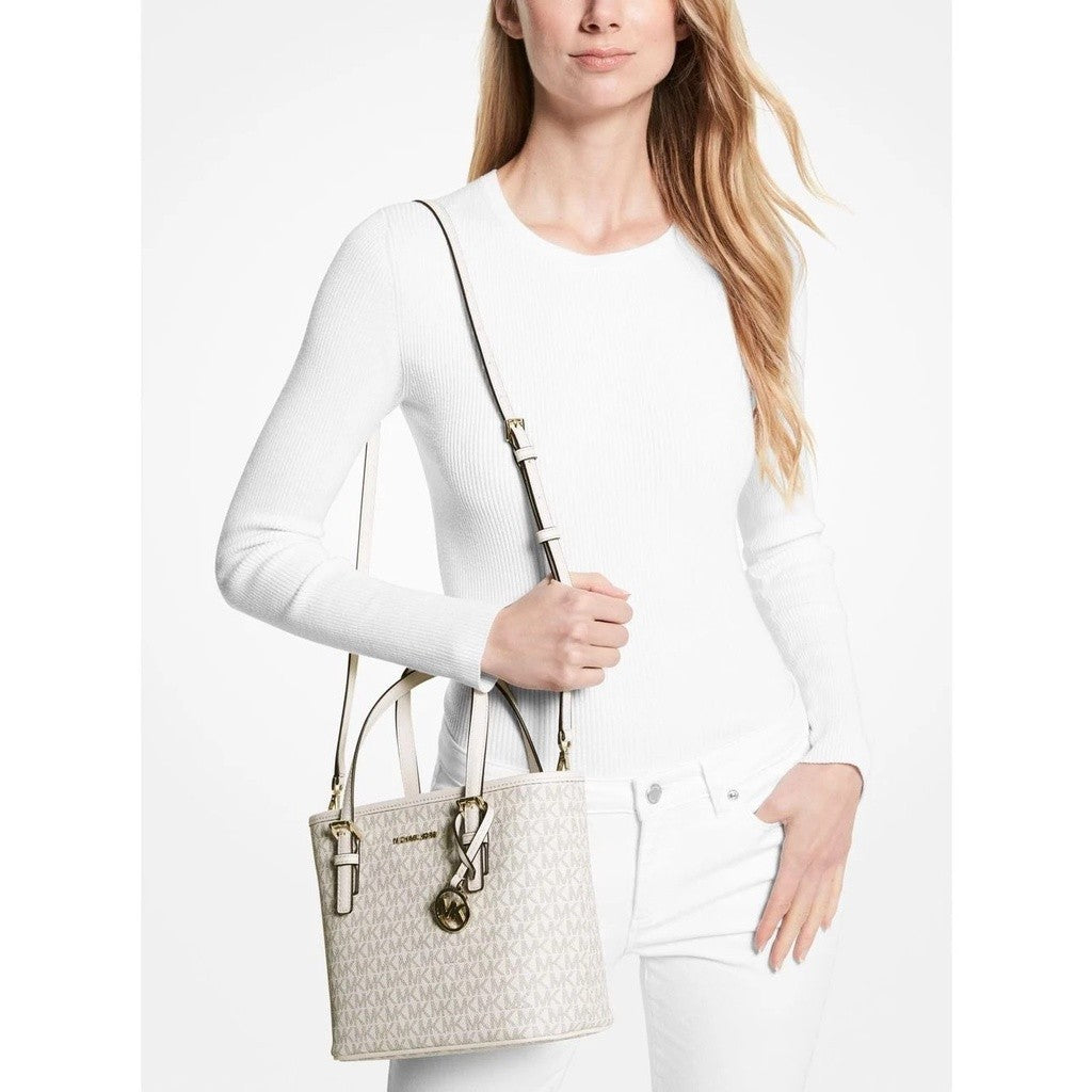 ORIG Preloved MK Jet Set Travel Extra-Small Logo Tote Bag Optic White