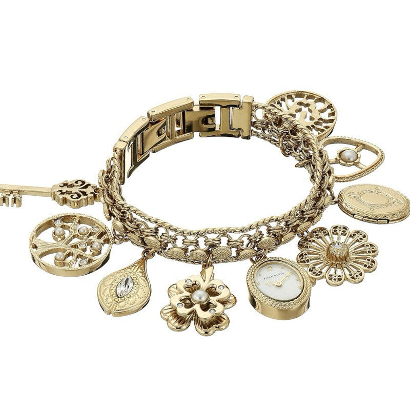 AK Klein Women's Premium Rose Gold-Tone Charm Bracelet Watch 8096RMCH 8096CHRM
