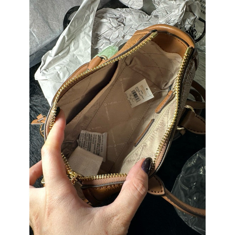 ORIG & IMPORTED MK Carine Leather Extra Small Mini Satchel Bag in Brown