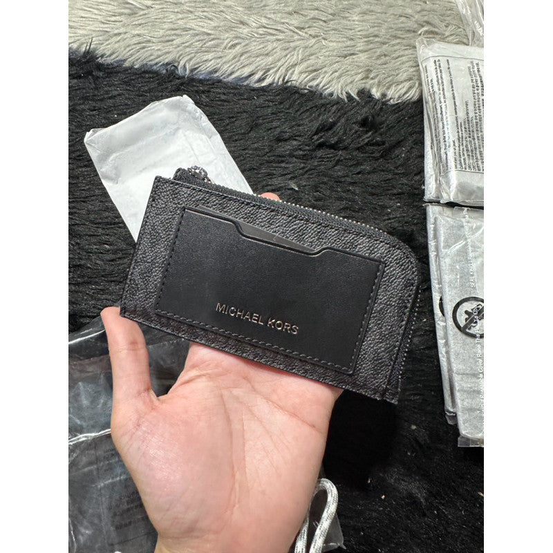 ORIG & IMPORTED MK Logo L-Zip Zip Around Card Slim Men's Wallet in Signature Black