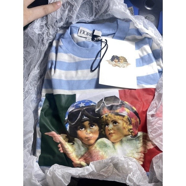 ORIG & IMPORTED FIORUCCI PEED QUEEN ANGELS STRIPE T-SHIRT DRESS BLUE W07TSTR1CMLXS XS ONLY