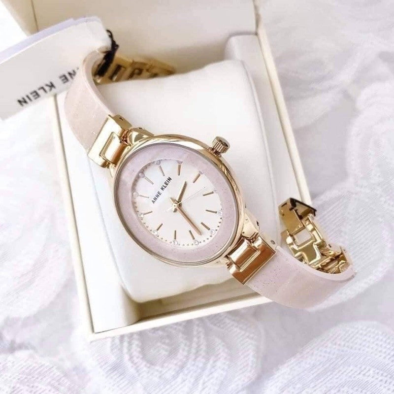 AK Klein Women's AK/1408CRCR Premium Crystal Accented Cream Bangle Watch
