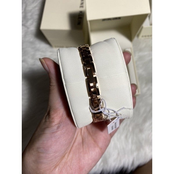 AK Klein Women's 2626RGRG Diamond-Accented Dial Rose Gold-Tone Bangle Watch