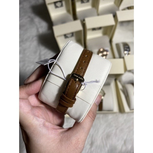 AK Klein Women's Gold-Tone Champagne Dial and Brown Leather Strap Watch 10/9442CHHY