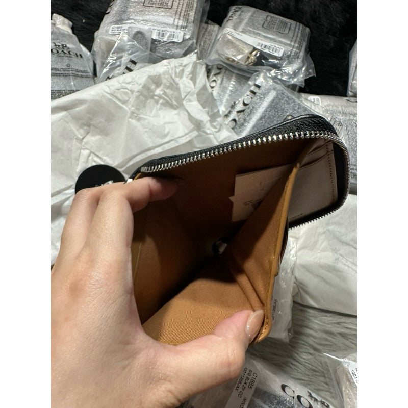 ORIGINAL & IMPORTED Coach Small Zip Around Wallet In Signature Jacquard Black/Brown