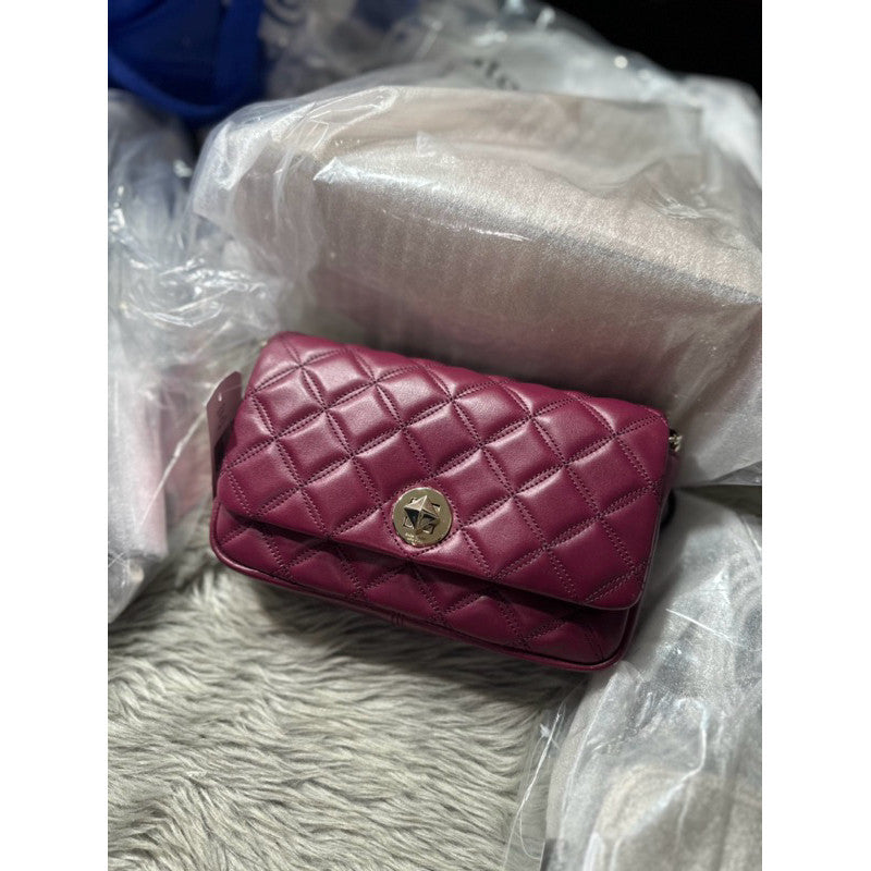 ORIG & IMPORTED KS Burgundy Maroon Quilted Natalia Flap Crossbody Small Bag