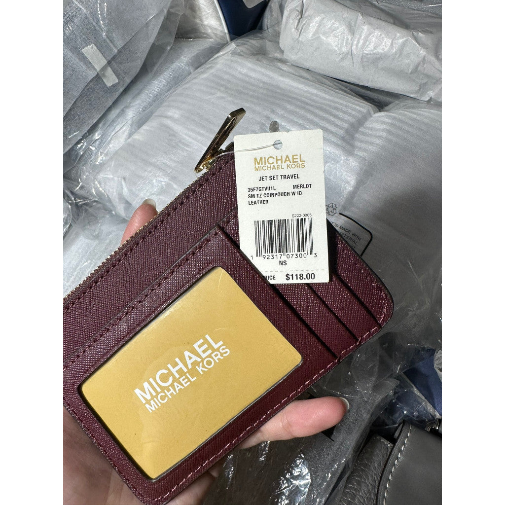 ORIG & IMPORTED MK Small Top Zip Coin Pouch ID Holder Wallet Maroon Merlot
