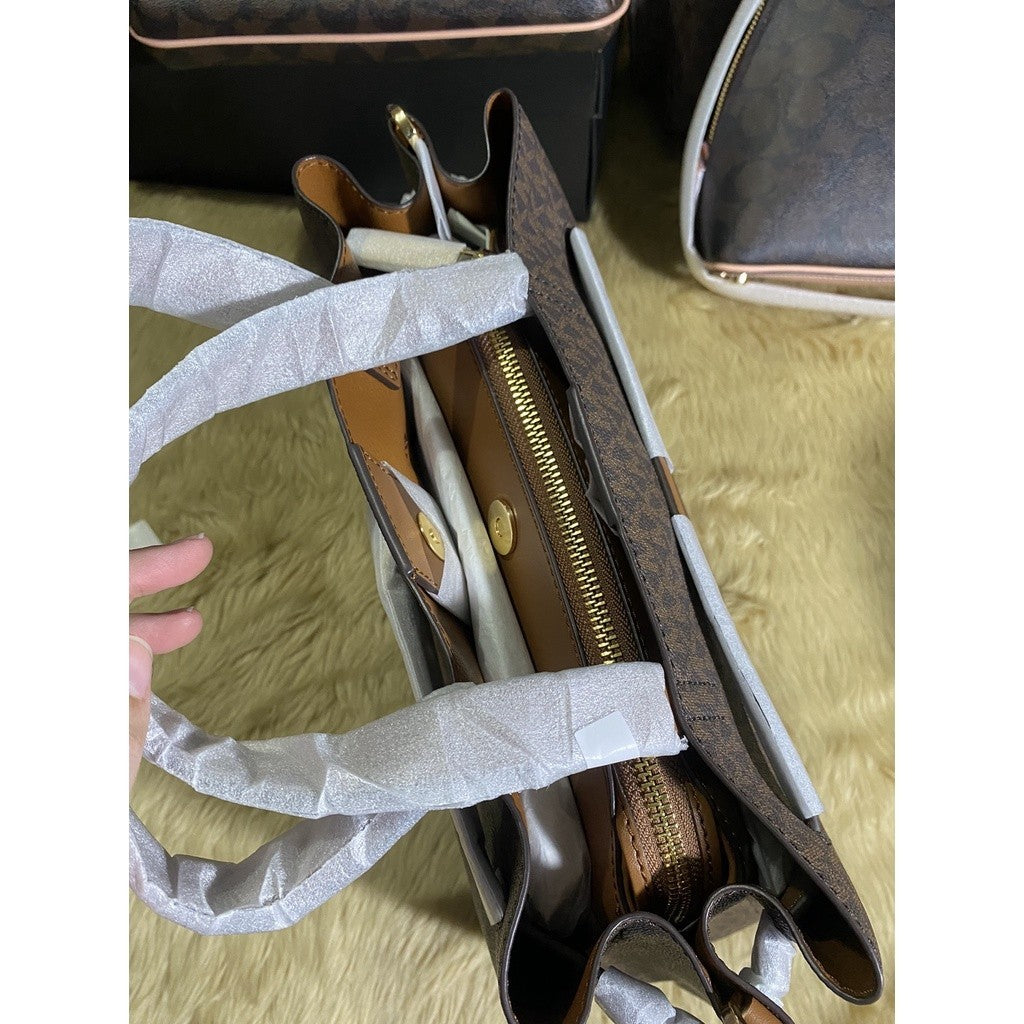 MK Emilia Large Logo Satchel Brown Bag