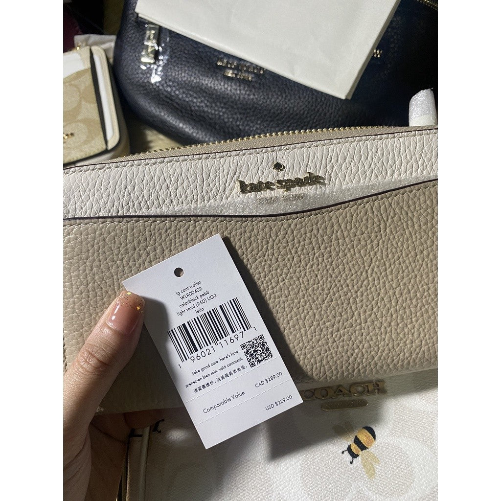 KS leila colorblock large continental long wallet in light sand