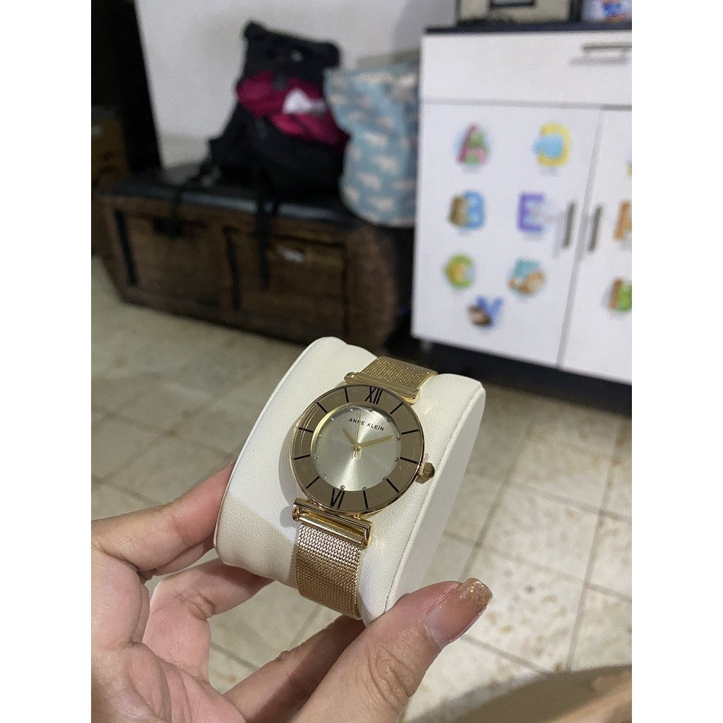ORIG & IMPORTED AK Klein Women's Glitter Accented Mesh Bracelet Watch Gold AK/3780CHGB