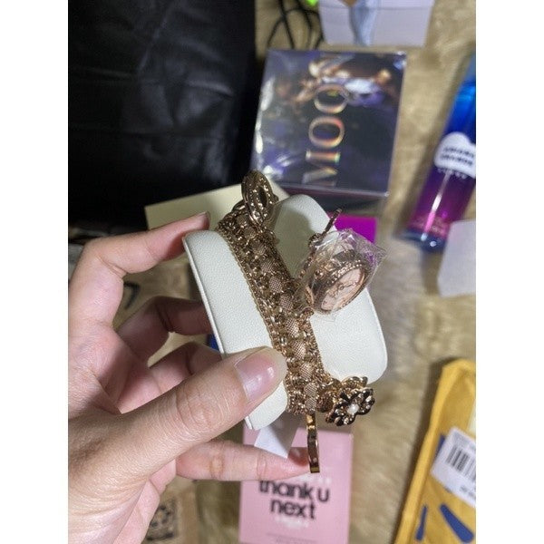 AK Klein Women's Premium Rose Gold-Tone Charm Bracelet Watch 8096RMCH 8096CHRM