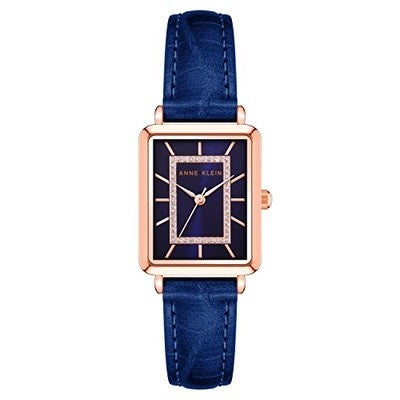 AK Klein Women's Glitter Accented Croco-Grain Strap Watch, Blue (Model: AK/3820RGNV)