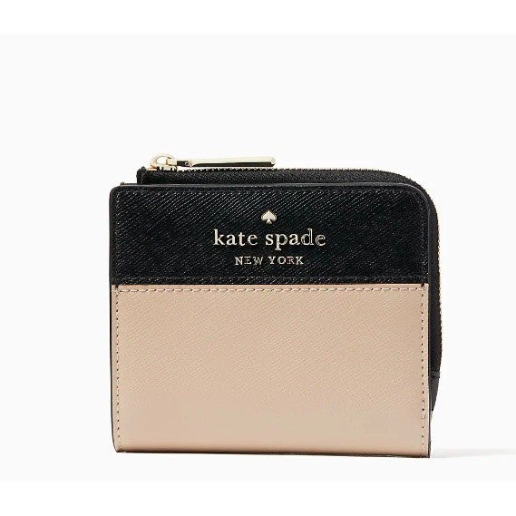 ORIG & IMPORTED KS Staci Colorblock Small L-zip Bifold Wallet in Warm Beige Multi