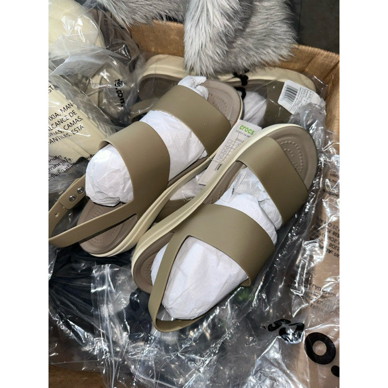 ORIG & IMPORTED Crocs Women’s Brooklyn Low Wedge Sandals in Khaki/Bone