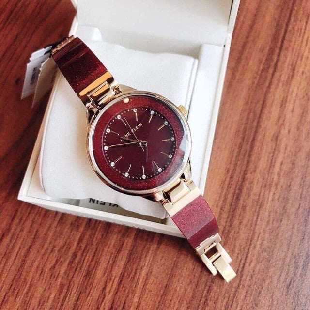AK Klein Women's AK/1408BYBY Premium Crystal Accented Gold-Tone and Burgundy Watch