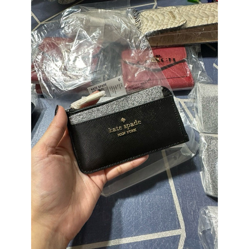 ORIG & IMPORTED KS Madison Top Zip Card Holder Wallet in Black and Beige