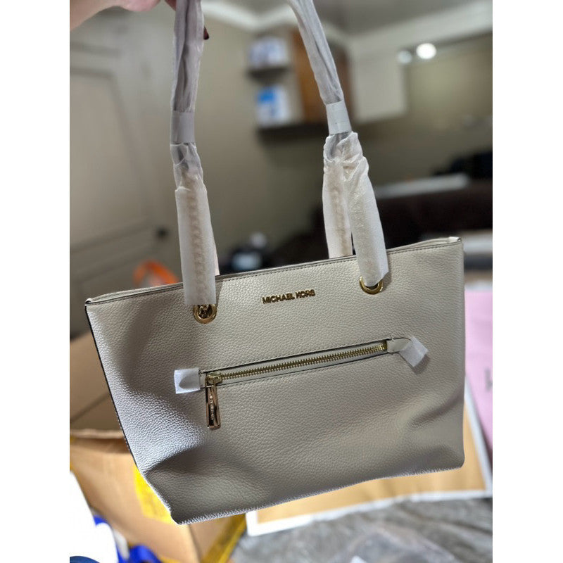 ORIG & IMPORTED MK Jet Set Leather Medium Chain Tote Bag Light Cream White