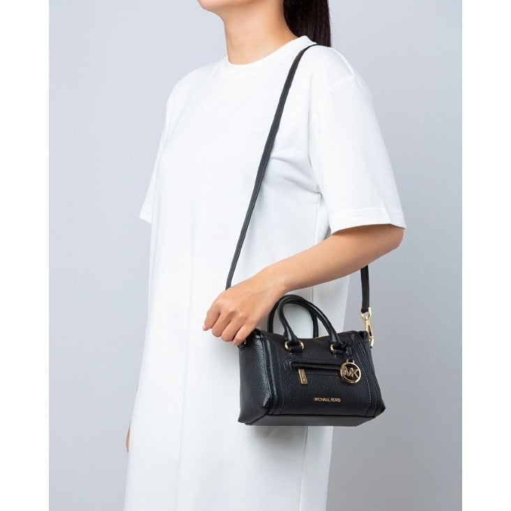 ORIG & IMPORTED MK Carine Leather Extra Small Mini Satchel Bag in Black