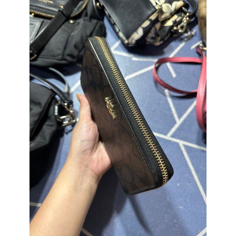 ORIG PRELOVED  CCH Long Zip Around Wallet In Signature Canvas Dark Brown