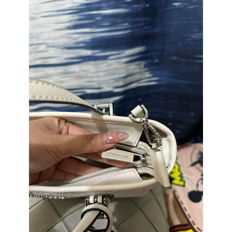 ORIG Preloved MK Jet Set Travel Extra-Small Logo Tote Bag Optic White