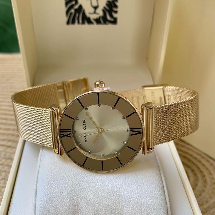 ORIG & IMPORTED AK Klein Women's Glitter Accented Mesh Bracelet Watch Gold AK/3780CHGB