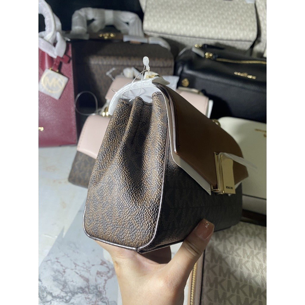 MK Lita Extra SMALL Two-Tone Logo and Leather Crossbody Bag - Mono Brown