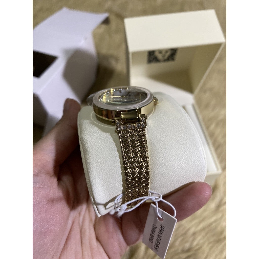 AK Klein Women's Premium Crystal Accented Mesh Bracelet Gold Watch 1906PMGB